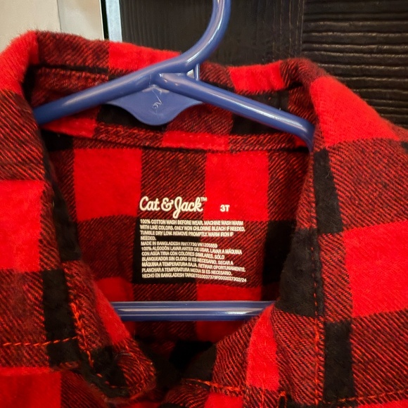 Cat & Jack Red Buffalo Plaid Flannel Shirt (3T) - Picture 2 of 3